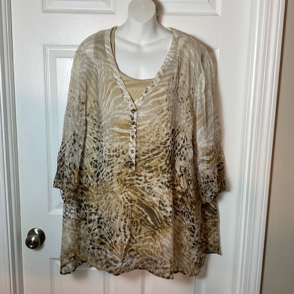 MAGGIE BARNES CATHERINES 2 Pc Top 3/4 Sleeve Animal Print  Plus Size 3X Tunic